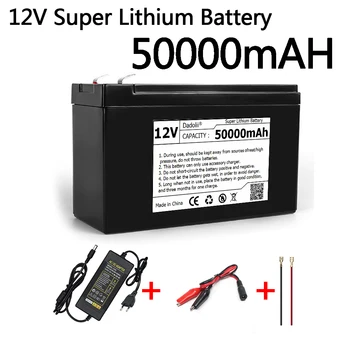 12V Batérie, 50Ah 18650 lítiové batérie vhodné pre solárnu energiu na elektrický akumulátor vozidla, napájanie displej+12.6V3A nabíjačky