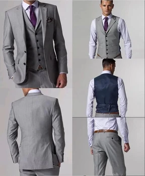 2021 Príťažlivých Mužov je Formálne Sivý Oblek Svadobné Party Šaty Ženícha 3 kusy Vlastné Groomsmen Tuexdos terno (Bunda+Vesta+Nohavice)