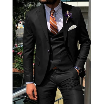 2023 New Black Business Slim Muži Móda Vyhovovali Cutsom Nevesty Svadobné Noblesný Ples Mieru 3 Ks