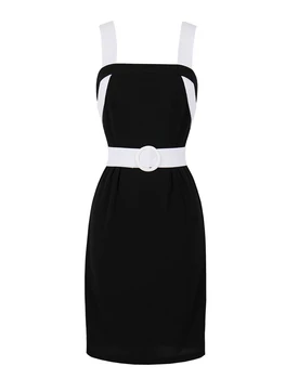 2023 Nové Retro Námestie Krku Black Bodycon-Belted Šaty Letné Nádrž Šaty Vintage Ženy Bez Rukávov Slim Fit Elegantné Ceruzka Šaty