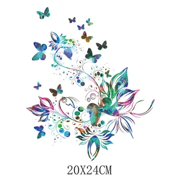 20x24cm Farebný Kvet, Motýľ Žehlička Na Patche Pre DIY Prenos Tepla Oblečenie Tepelnej Samolepky, Dekorácie Tlač