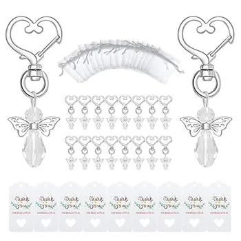 40 Sady Crystal Motýľ s Heart-Shape Keychain Svadobné Prospech Nastaviť, Organza Darčekové Tašky a Ďakujem Značky