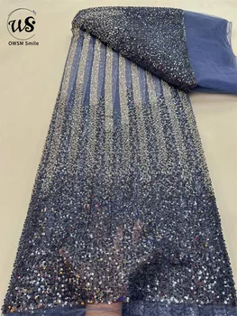 5Y francúzsky Populárne Gradient Zvislý Panel Dizajn Ručné Perličiek Flitrami Čistý Čipky Super Kvalitné Textílie Na spoločenské Večerné Šaty