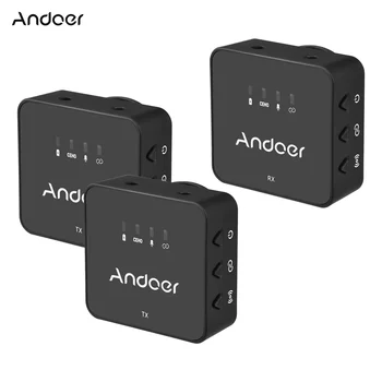 Andoer Jeden-Trigger-Dva 2.4 G Bezdrôtový Mikrofón Systém Klip Na Mikrofón 30 M Rozsahu s Audio Kábel pre Smartphone Fotoaparát Vlog