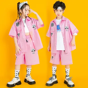Deti Hip Hop Kostým Detský Ružový Oblek Bežné Krátky Rukáv Street Dancing Tričko, Šortky Dievčatá Chlapci Jazz Výkon Oblečenie