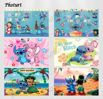 Disney Lilo a Stitch Pozadie Deti Narodeniny Dekorácie na Pozadí Modrej Bábika Bunting Vinyl Polyester Fotografie Dekor Rekvizity