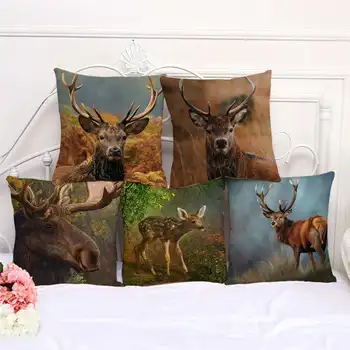 Divoké zvieratá krásny jeleň moose maľovanie série dekoratívne vzory domov obliečka na vankúš štvorcový office dekoratívny vankúš