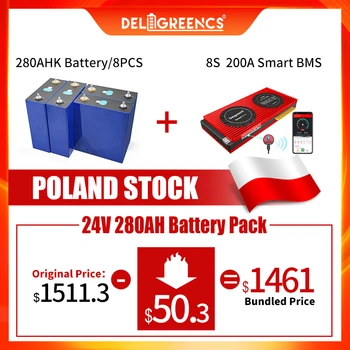 EÚ Zásob 24V LiFePO4 280AH Batérie Triedy A s LiFePO4 8S 200A Smart BMS Bluetooth Hranolové Nabíjateľná pre Solárne ESS EVA