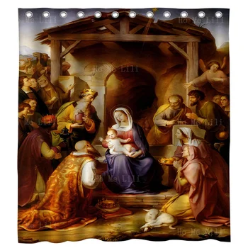 Francesco Umenie Zrodenie Narodenia Ježiša Krista Biblické Svätého Jozefa A Panny Anjel Pastierom Sprchový Záves Tým, Že Ho Ma Lili
