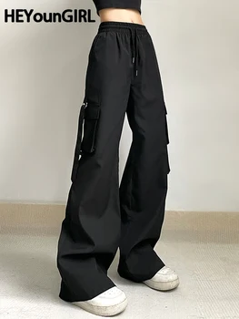 HEYounGIRL Harajuku Cargo Nohavice Módne 90. rokov Elastický Pás Rovné Nohavice kórejský Hip Hop Ženy Súpravy na Príležitostné Streetwear