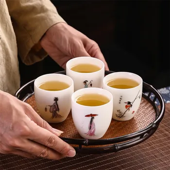 Japonský Štýl Keramické Teacup Biely Porcelán Kung Fu Majster Pohár Ručne Maľované Office Drinkware Tvorivé Malé Puer Čaj Misa