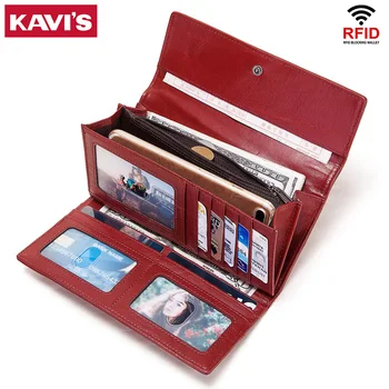 KAVIS Originálne Kožené Peňaženky pre Ženy RFID na Ochranu Kreditnej Karty Držiteľ Mince Kabelku s veľkou Kapacitou Spojka pre Mobilný Telefón