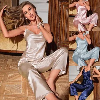 Letné Tenký Ľad Hodváb Farbou Pyžamo Top Ženy Pyžamo Imitácia Hodvábu Plavky Ženy Sexy Podväzkové Sleepwear