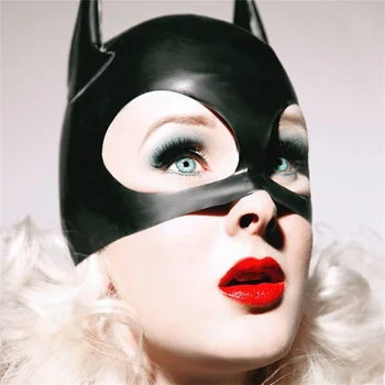 Mačka Ucho Latex Kapota Sexy Fetish Gumové Masky s Späť na Zips, Cosplay Kostýmy Halloween Zákazku pre Mužov, Ženy