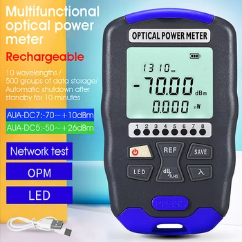 Mini nabíjateľná/Suchá batéria Optická Power Meter AUA OPM Vlákien Optického Kábla Tester -70~+10/-50+ 26dBm SC/FC/ST Universal Port