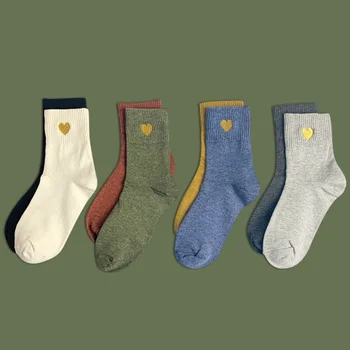 Na jar a na Jeseň Láska Výšivky farbou bavlna, vyšívané klasické mid-trubice ponožky 1 pár