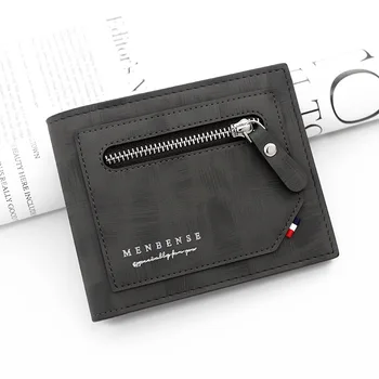 Nové pánske peňaženky Módne PU kože, šitie dizajn peňaženka na Zips na mince vrecku Tri-fold krátke značky peňaženky podnikanie Mužov peňaženky