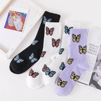 Nový Módny Vzor Motýľ Ponožky Fialová Žena Iny Kórejský Štýl Ženy, Bavlnené Ponožky Streetwear Harajuku Hip-Hop Posádky Ponožky