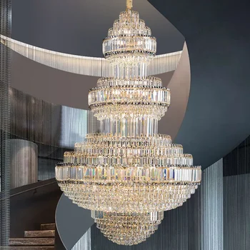 Prívesok Svetlá LED Duplex Luxusné Vily Veľké Krištáľovo Postmoderných Hotel Lobby Luxusné Dlhé Schodisko lampa Luster