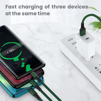 Super Charge 3 v 1 Kábel USB pre Huawei pre iPhone 13 12 11 Pro 3in1 2v1 Rýchle Nabitie 8 Pin Micro USB Typu C Kábel pre Samsung