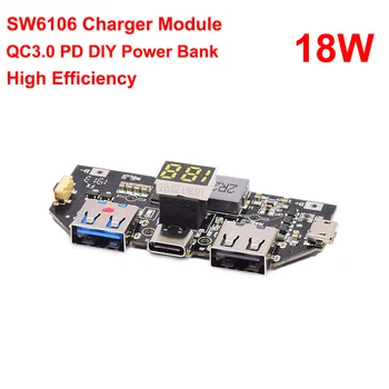 SW6106 Rýchle Nabíjanie Rada LED Displej USB Typ-C QC3.0 PD 5V-12V Rýchlo Nabíjačka Modul pre Lítium Li-ion Batéria DIY Power bank