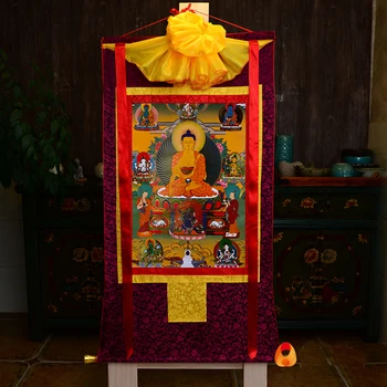 Veľkoobchod Budhistické dodávky-87 CM -Budhizmus DOMOV STENU Decor ART hodváb svätého Buddha Šakjamúni oltár Thang-ga Thangka Buddha maľovanie
