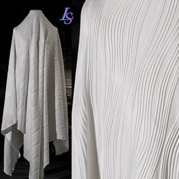 Vlna Biele Pruhované Textúrou Žakárové Tkaniny, Elastickú Tvorivé Oblečenie Polyester Spandex Materiál Handričkou Za Metrov pre Šitie urob si sám