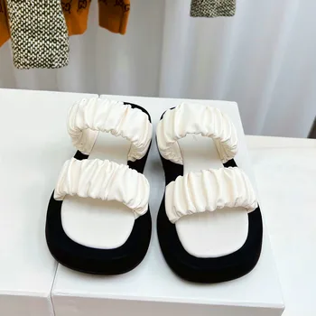 Zložiť dizajn dámske papuče kolo prst zvýšiť hrubé jediným papuče módne bežné papuče