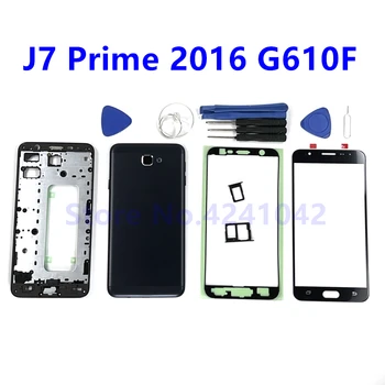 Úplné Dokončenie Bývanie Pre Samsung Galaxy J7 Prime On7 2016 G610 G610F Batérie, Zadné Dvere, Kryt Prednej strane Obrazovky Sklo Strede Rámu