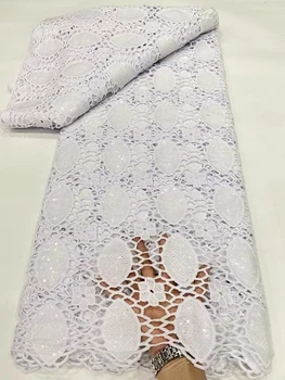 Čipky Textílie 5 Metrov Nigéria Na Predaj Nové Africké Čipky Tkaniny Vysokej Kvality 2022 Svadobné Guipure Kábel Pre Večerné Šaty Biela Modrá